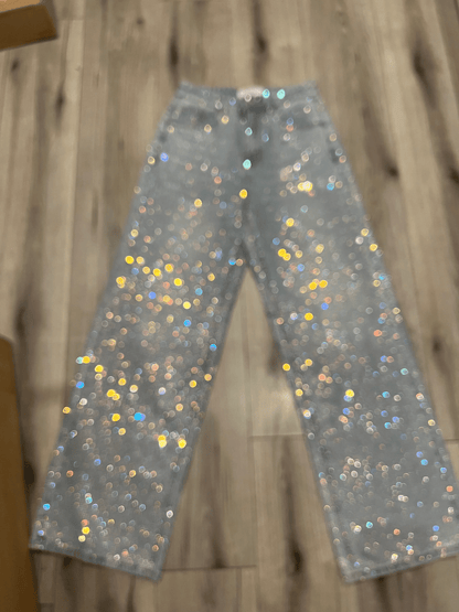 Diamond Wide Leg Sparkle Covered Jeans - allsose