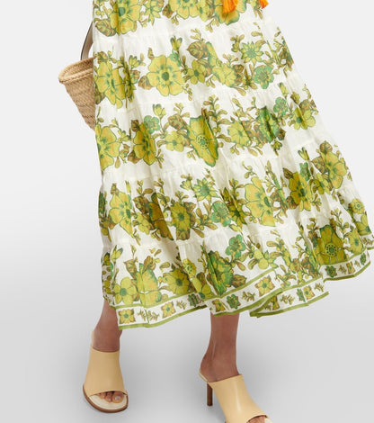 Digital Print Puff Sleeve Midi Dress - allsose