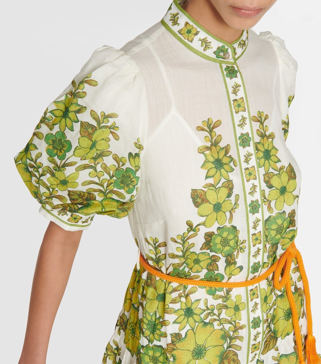 Digital Print Puff Sleeve Midi Dress - allsose