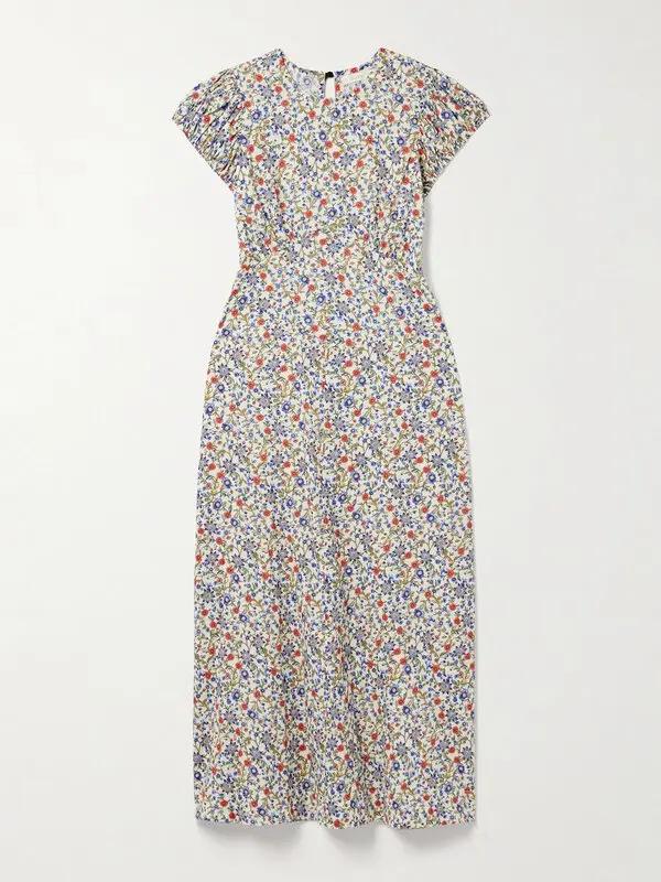 Ditsy Floral Puff Sleeve Midi Dress - allsose