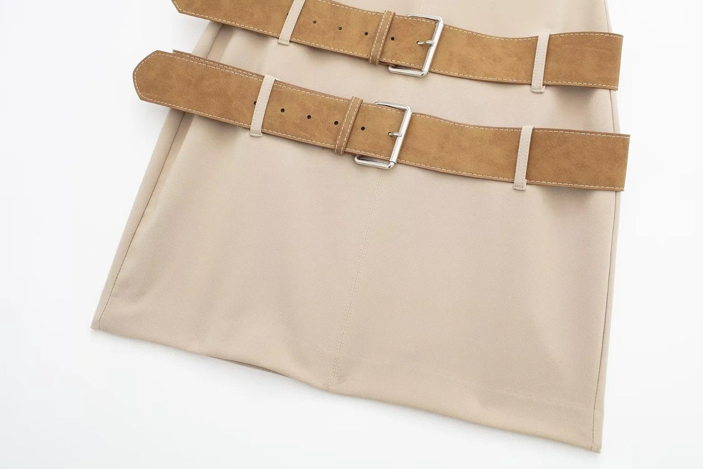 Double Belt Design Slim Fit Dress - allsose