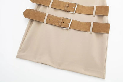 Double Belt Design Slim Fit Dress - allsose