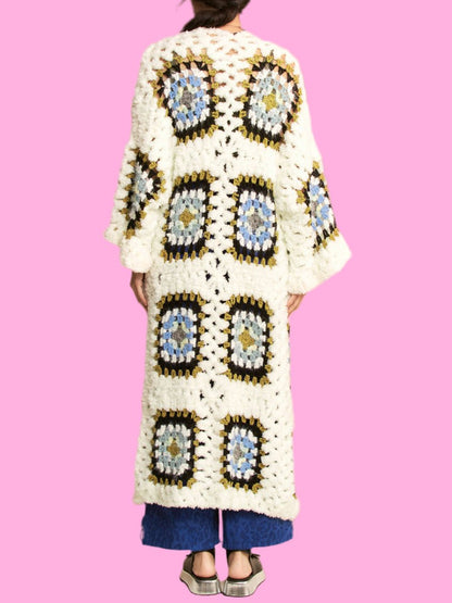 Elegant Crochet Long Sleeve Maxi Cardigan - allsose