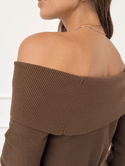 Elegant Off Shoulder Bodycon Knit Dress - Long Sleeve Belted Maxi Dress For Fall & Winter - allsose