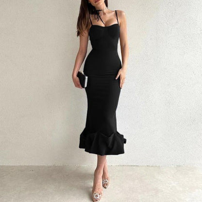 Elegant Solid Color Slip Dress - allsose