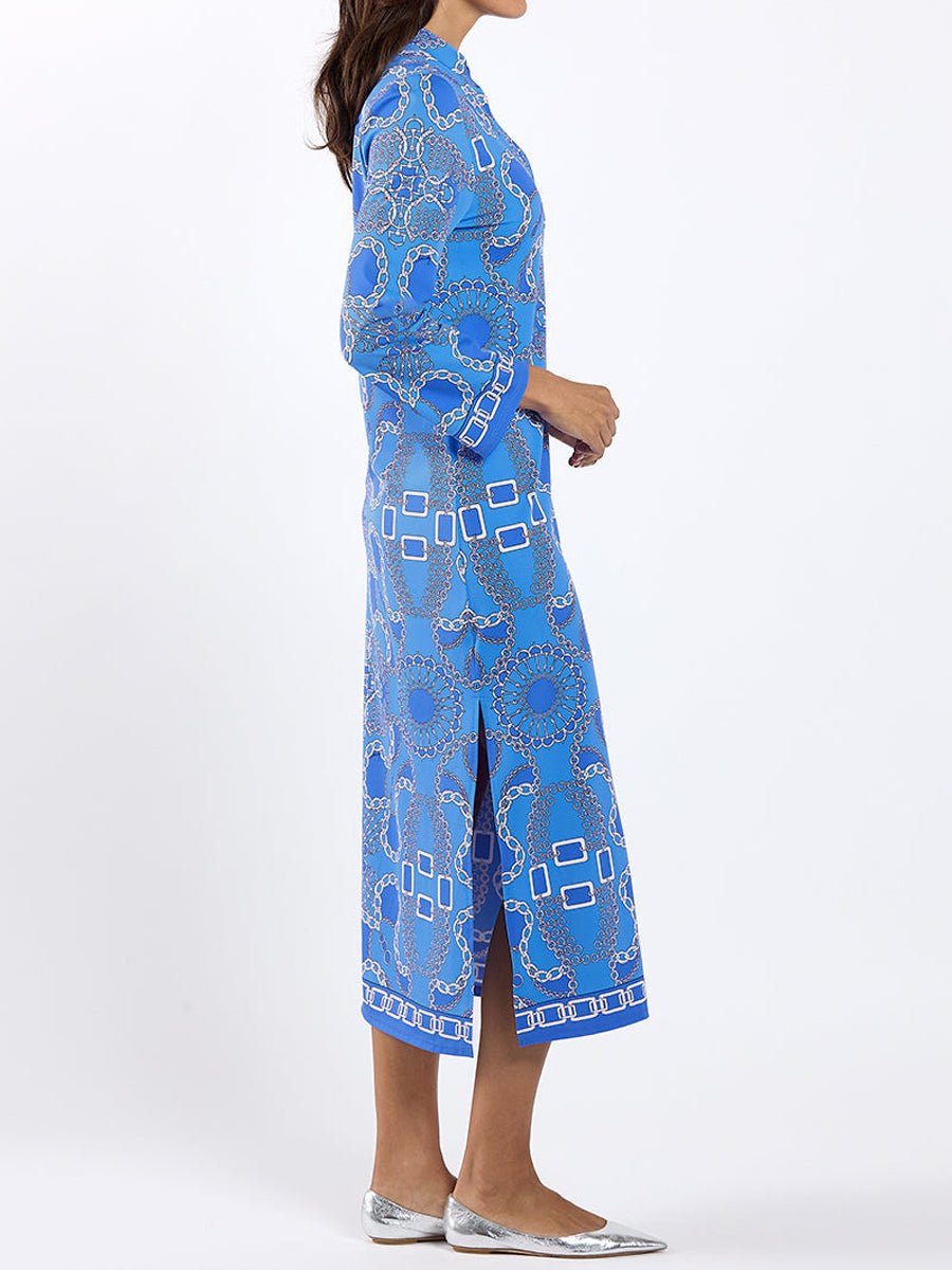 Elegant V - neck Printed Midi Dress - allsose