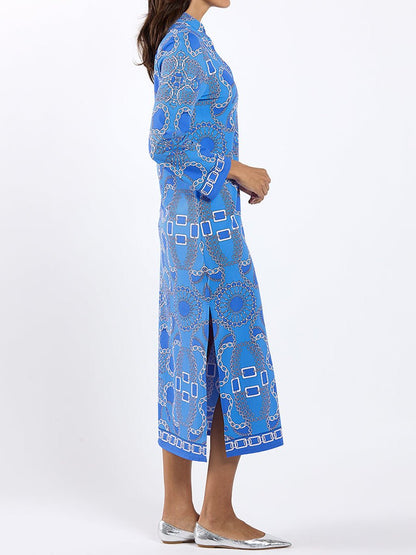 Elegant V - neck Printed Midi Dress - allsose