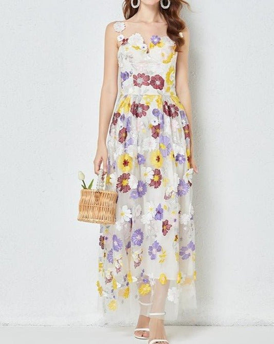 Embroidered Floral Camisole Dress - allsose