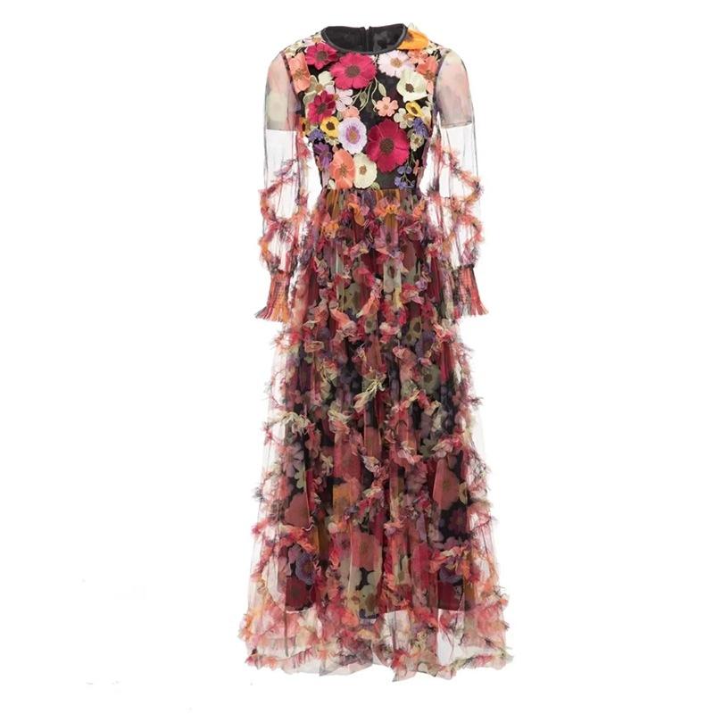 Embroidered Lace Mesh Elegant Dress - allsose