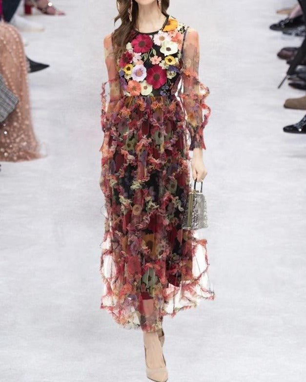 Embroidered Lace Mesh Elegant Dress - allsose