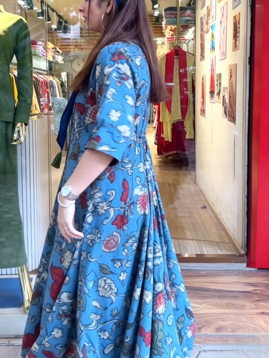 Ethnic Botanical Drape Hem Long Dress - allsose