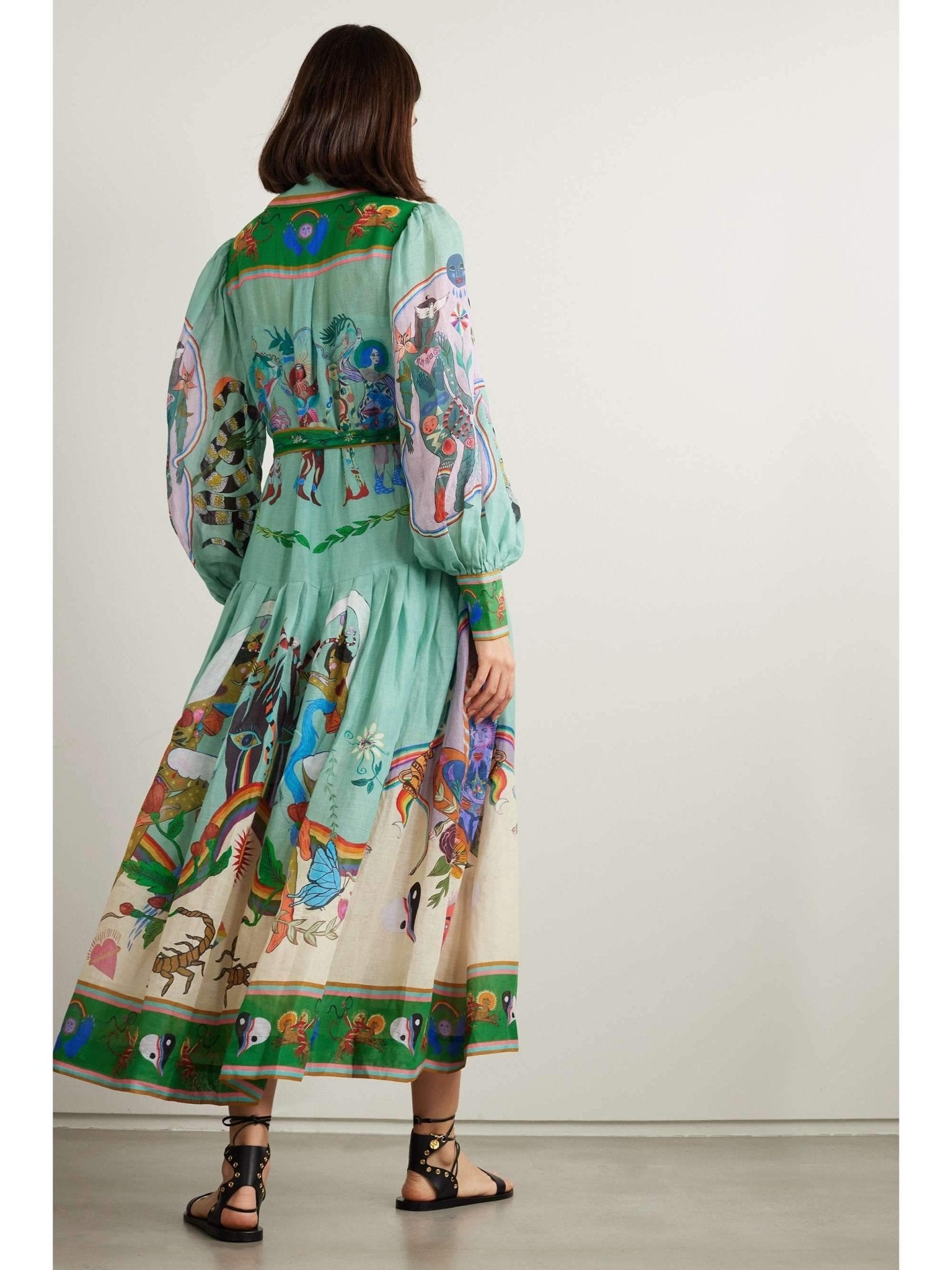 Evergreen Belted Printed Maxi Shirt Dress - allsose