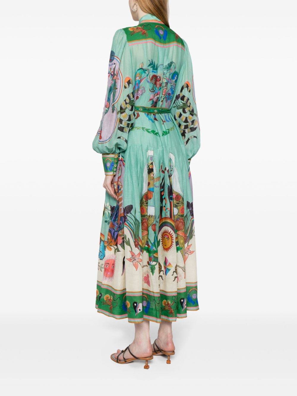 Evergreen Belted Printed Maxi Shirt Dress - allsose
