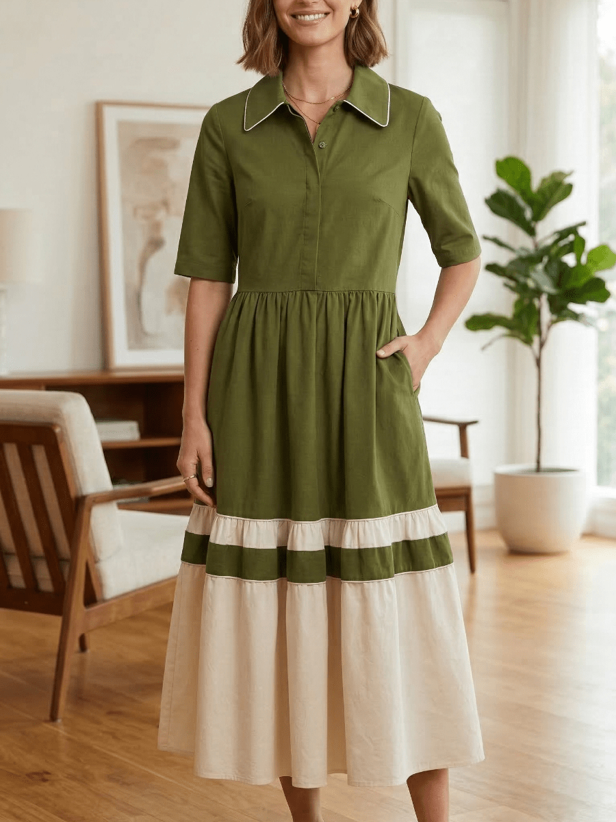 Everyday Elegance Contrast Piping Tiered Dress - allsose