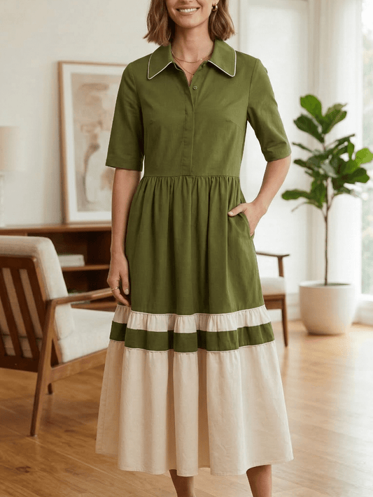 Everyday Elegance Contrast Piping Tiered Dress - allsose
