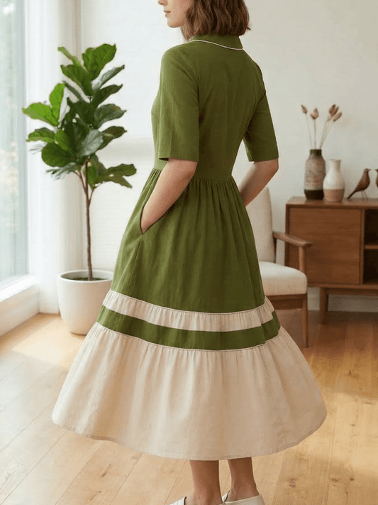 Everyday Elegance Contrast Piping Tiered Dress - allsose