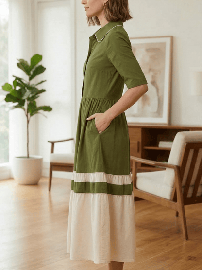 Everyday Elegance Contrast Piping Tiered Dress - allsose