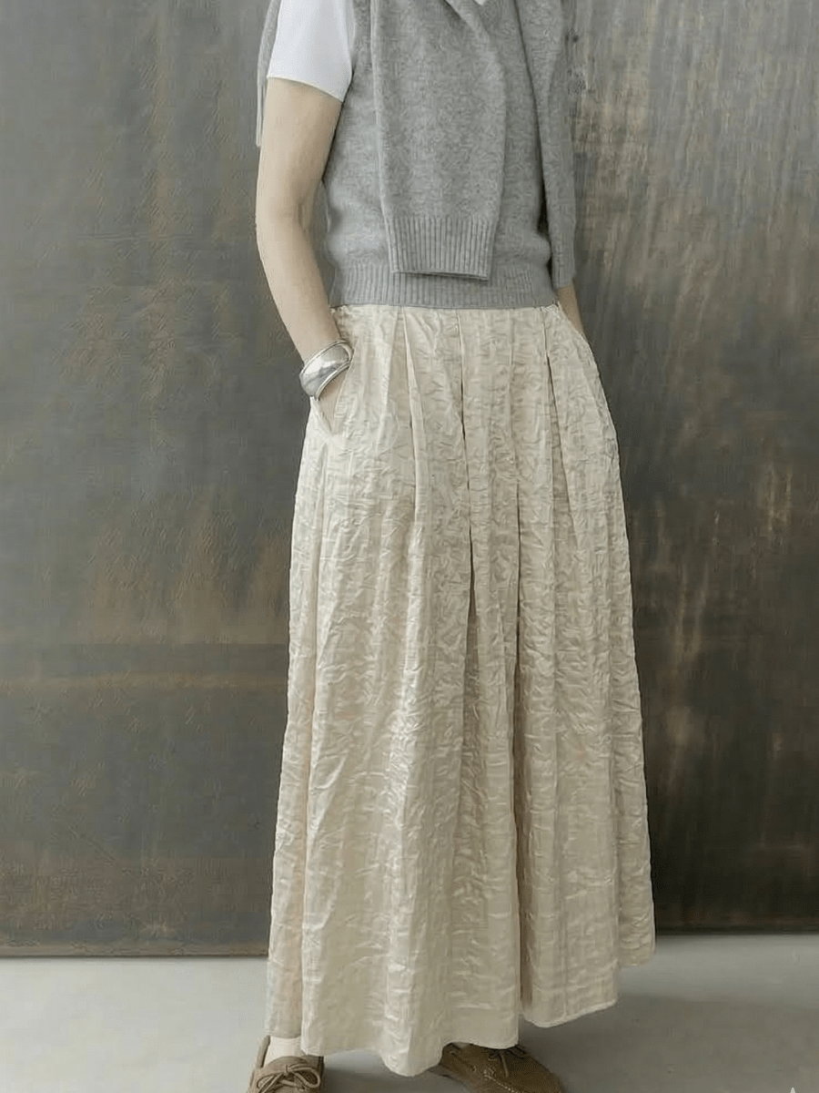 Everyday Shimmer Pleated Maxi Skirt - allsose