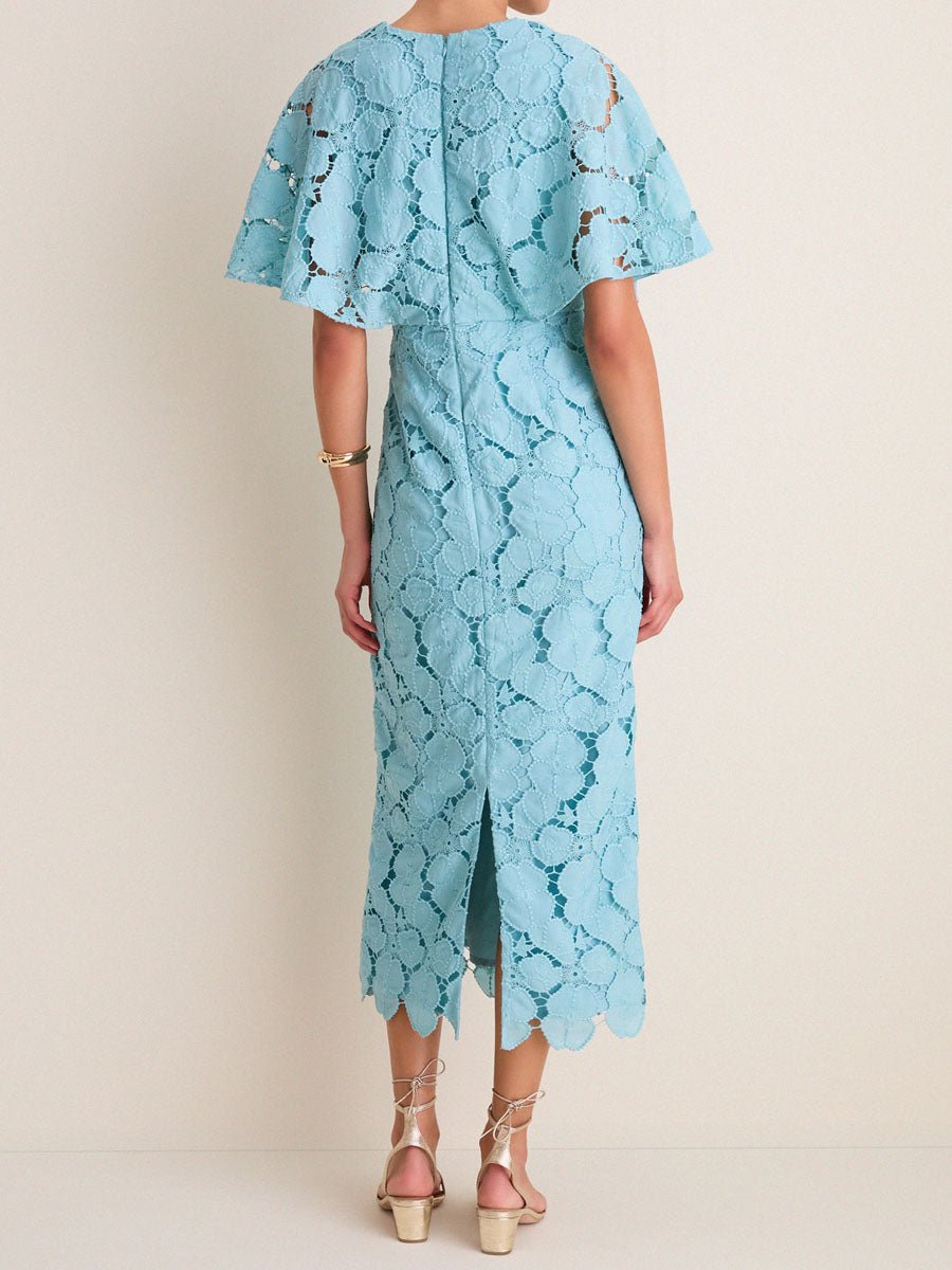 Eyelet Cutout Cape Sleeves Elegant Maxi Dress - allsose