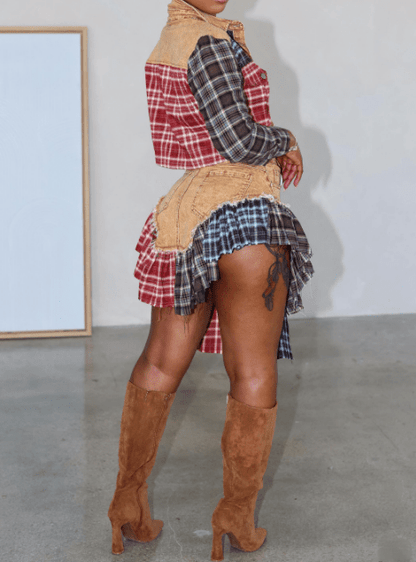 Fab Plaid Jacket & Skirt Set - allsose
