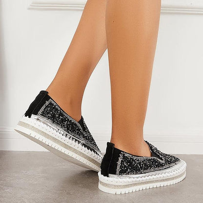 Fashion Rhinestone Sequins Bear Hand - stitched Casual Flat Shoes - allsose