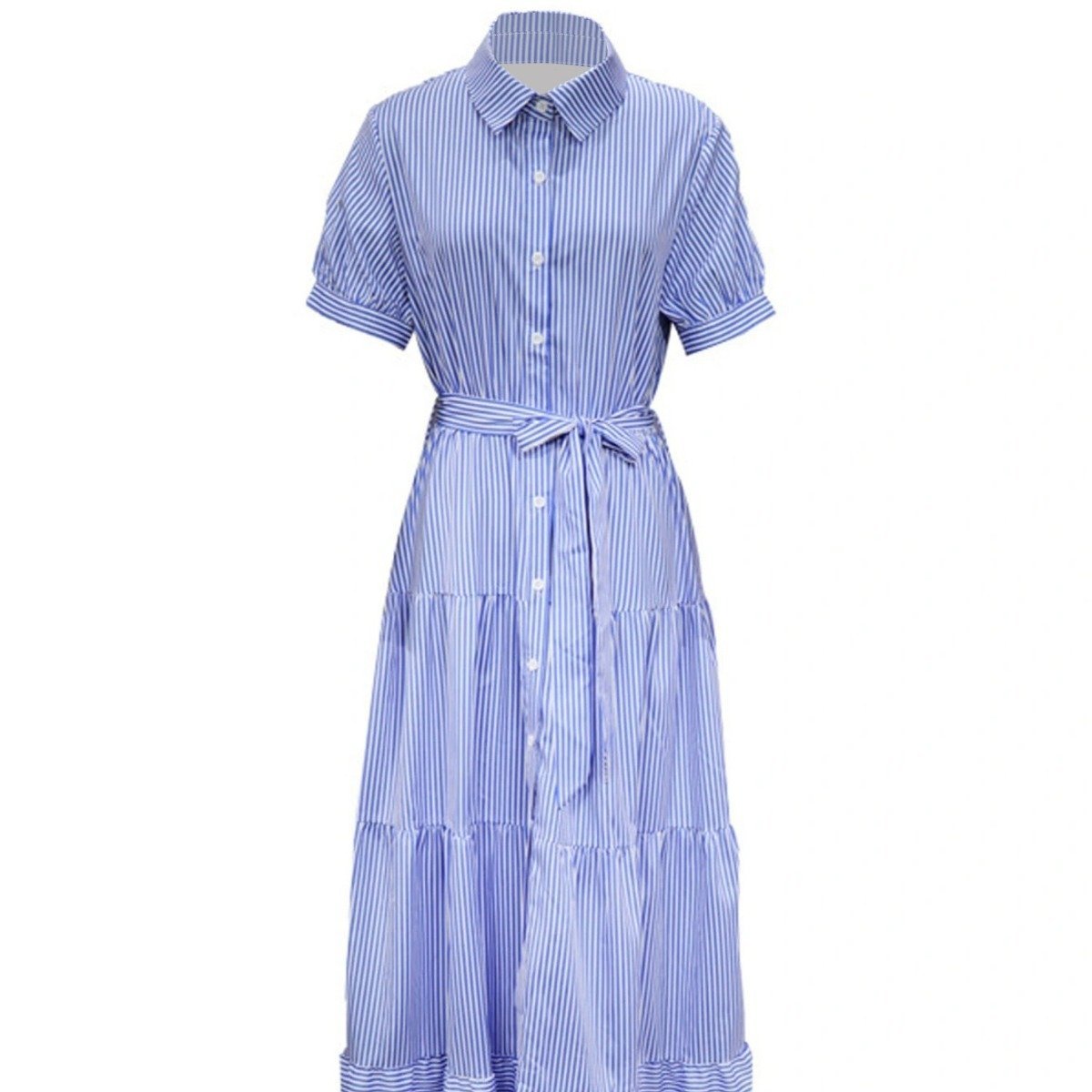 Fashion Striped Tiered Mid Dress - allsose