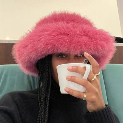Faux Fox Fur Plush Fisherman Hat - allsose
