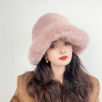 Faux Fox Fur Plush Fisherman Hat - allsose