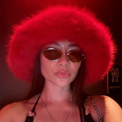 Faux Fox Fur Plush Fisherman Hat - allsose