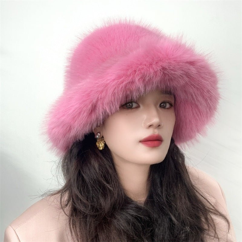 Faux Fox Fur Plush Fisherman Hat - allsose