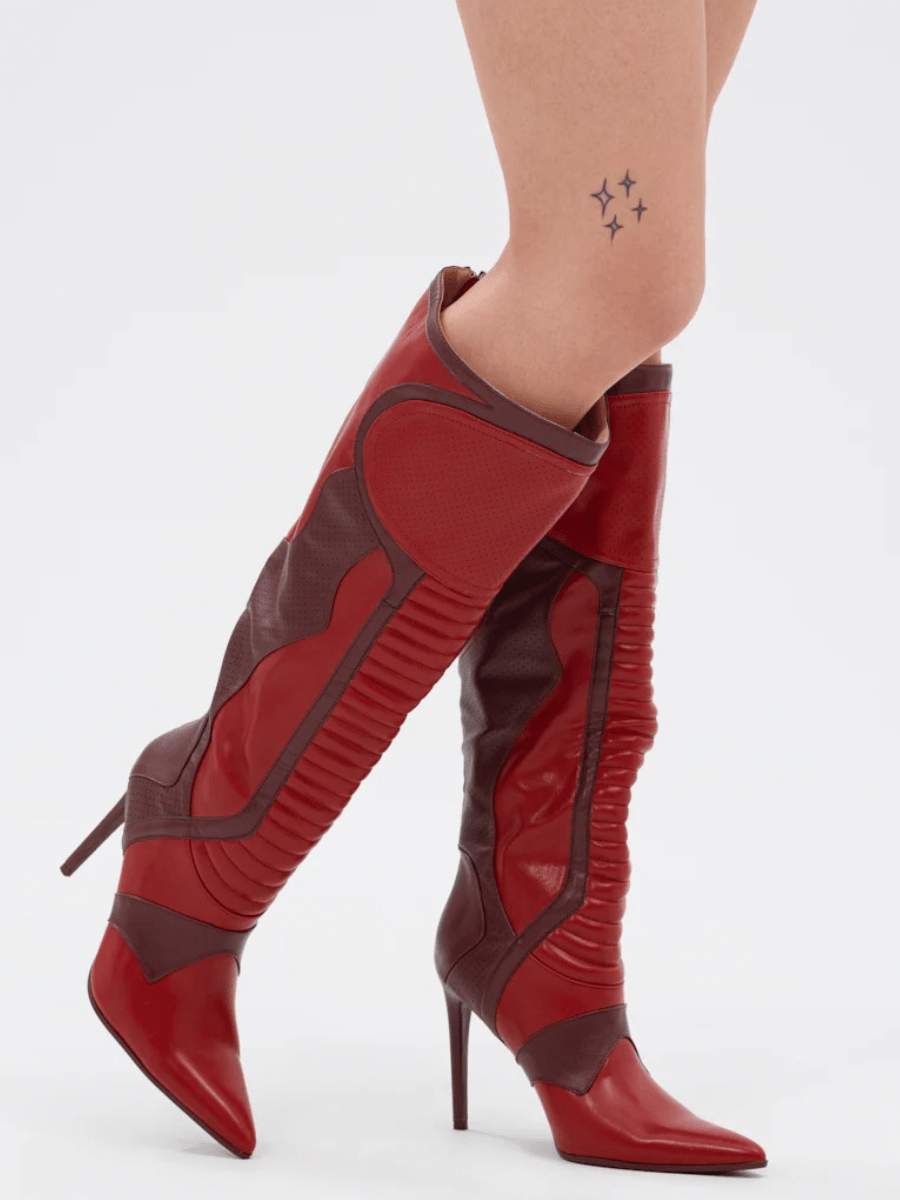 Faux Leather Upper Red Boots - allsose