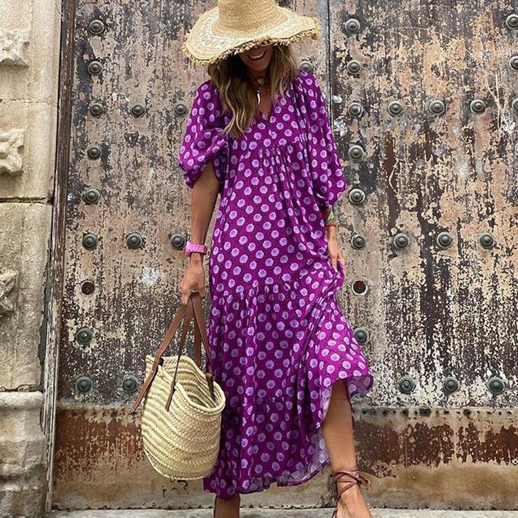 Floral Loose Casual Maxi Dress - allsose