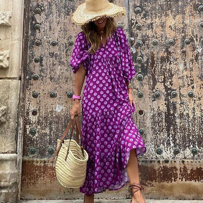 Floral Loose Casual Maxi Dress - allsose