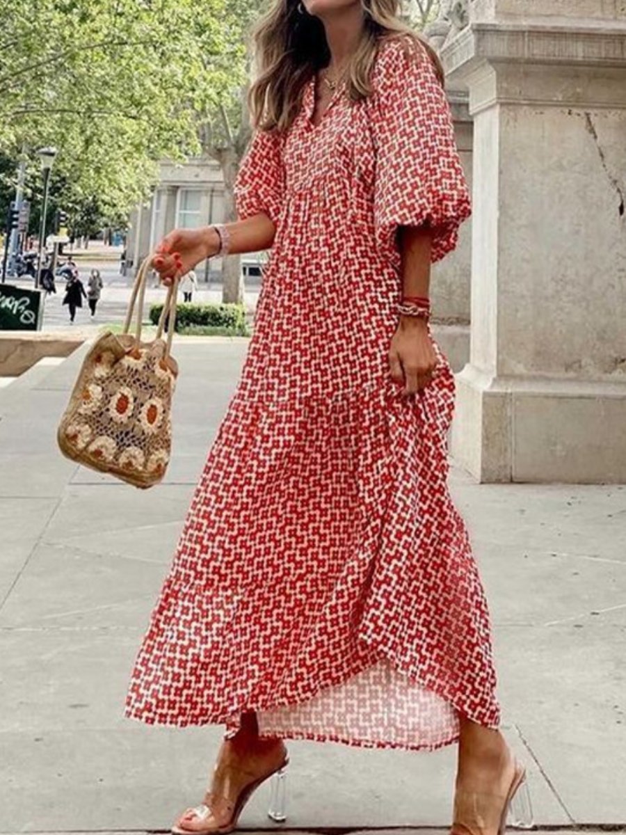 Floral Loose Casual Maxi Dress - allsose