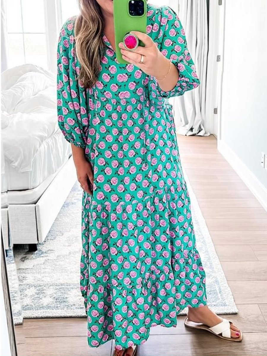 Floral Loose Casual Maxi Dress - allsose