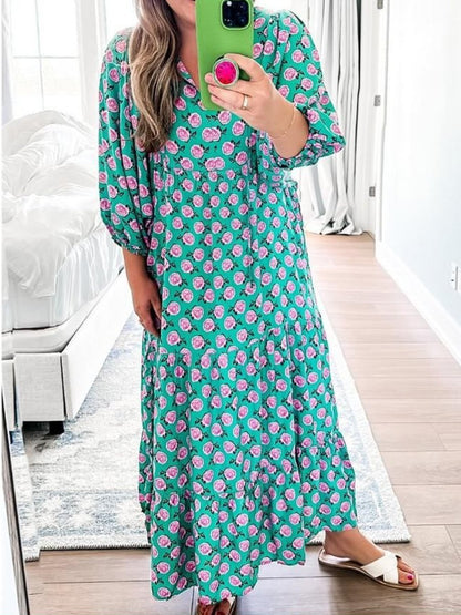 Floral Loose Casual Maxi Dress - allsose