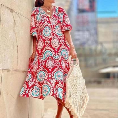 Floral Loose Casual Maxi Dress - allsose