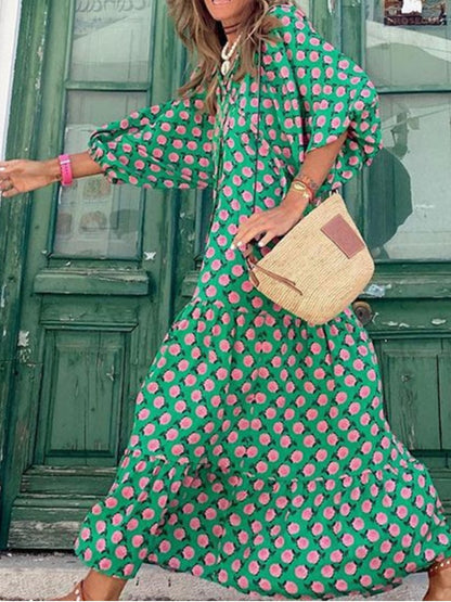 Floral Loose Casual Maxi Dress - allsose