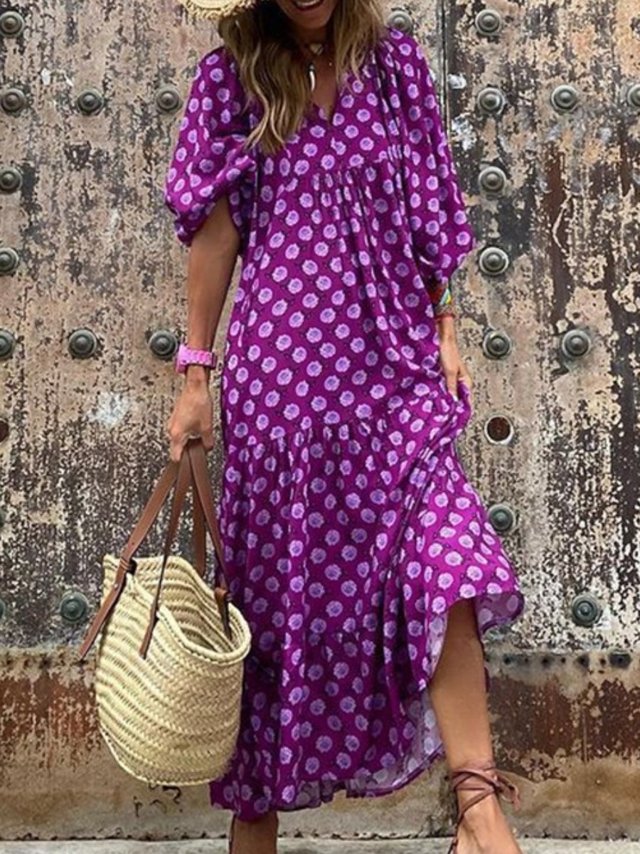 Floral Loose Casual Maxi Dress - allsose