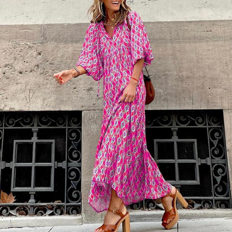 Floral Loose Casual Maxi Dress - allsose