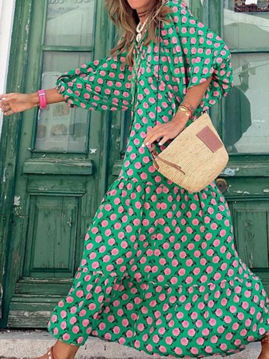 Floral Loose Casual Maxi Dress - allsose