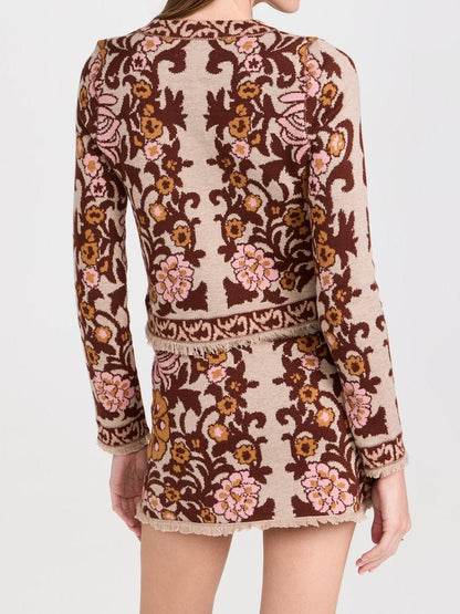 Floral Pattern Knitted Cardigan - allsose