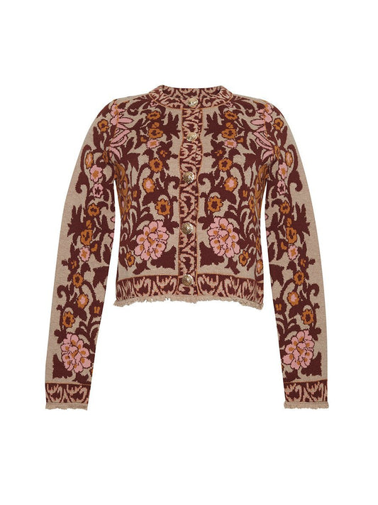 Floral Pattern Knitted Cardigan - allsose