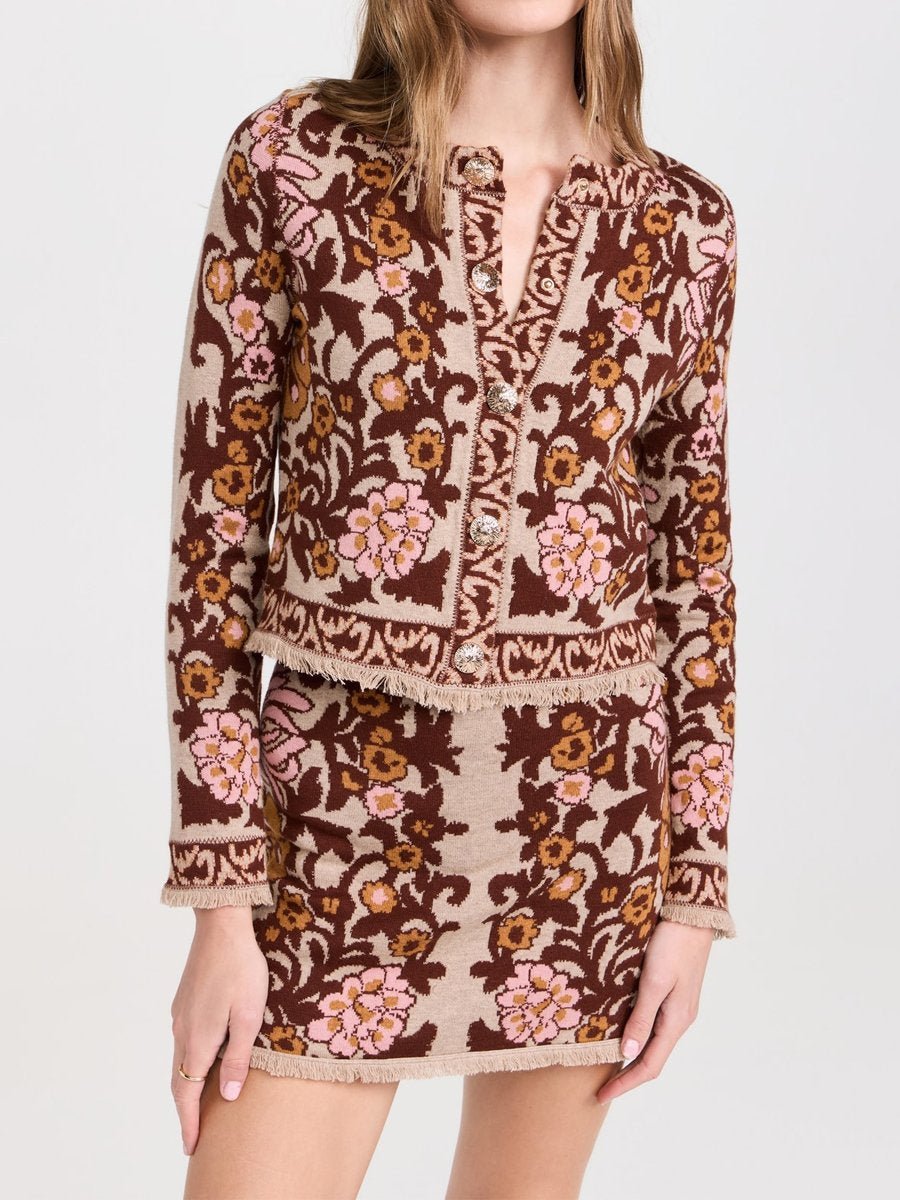 Floral Pattern Knitted Cardigan - allsose