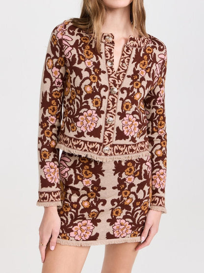 Floral Pattern Knitted Cardigan - allsose