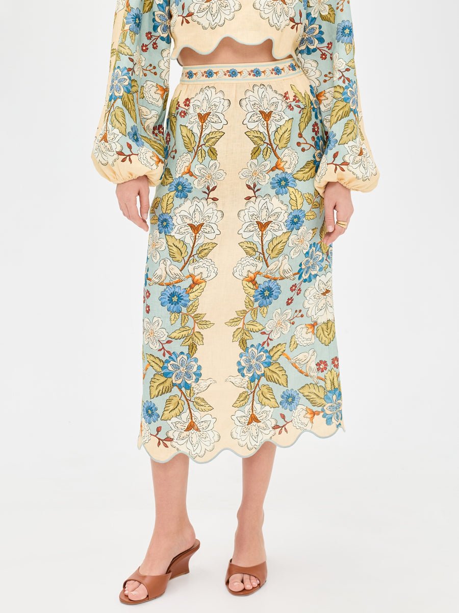 Floral Print Scalloped Hem Two Pieces Dress - allsose