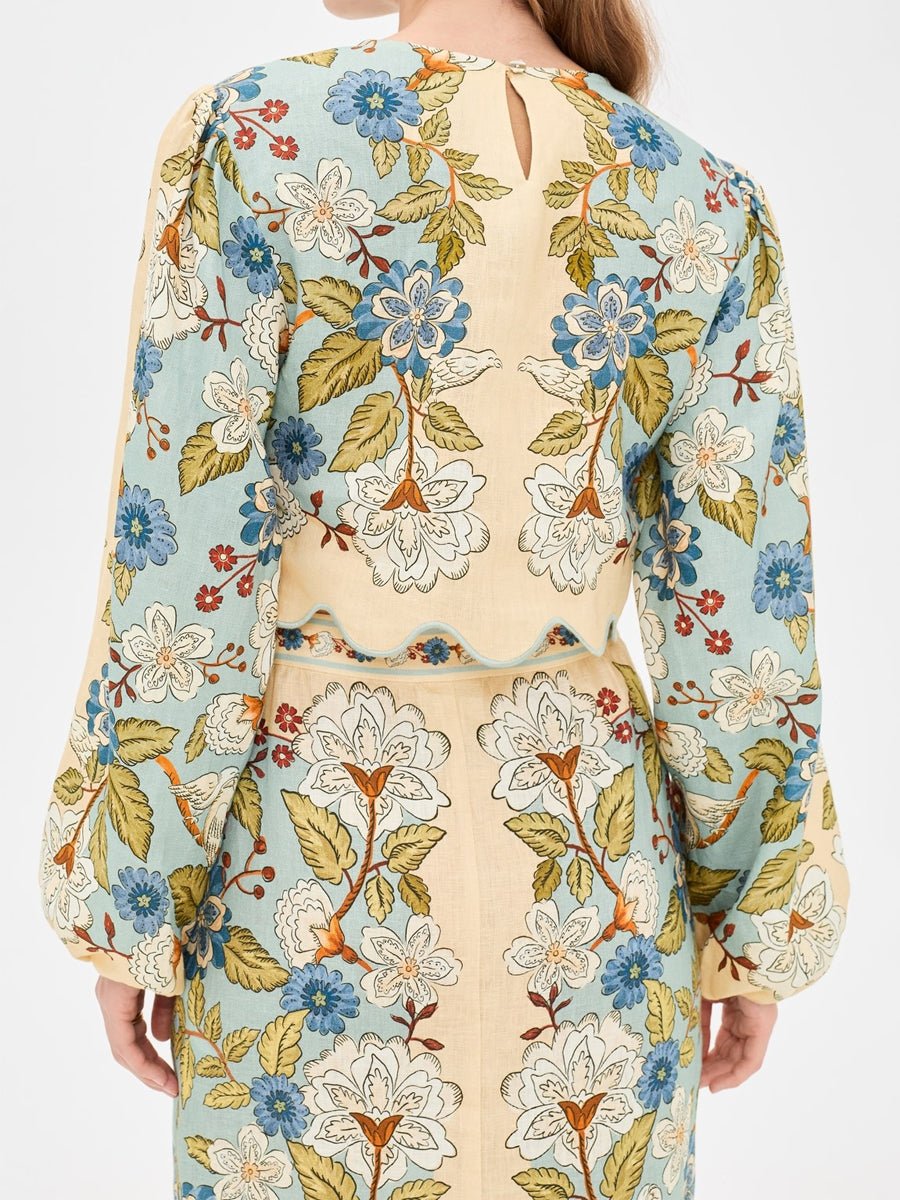 Floral Print Scalloped Hem Two Pieces Dress - allsose