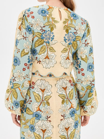 Floral Print Scalloped Hem Two Pieces Dress - allsose