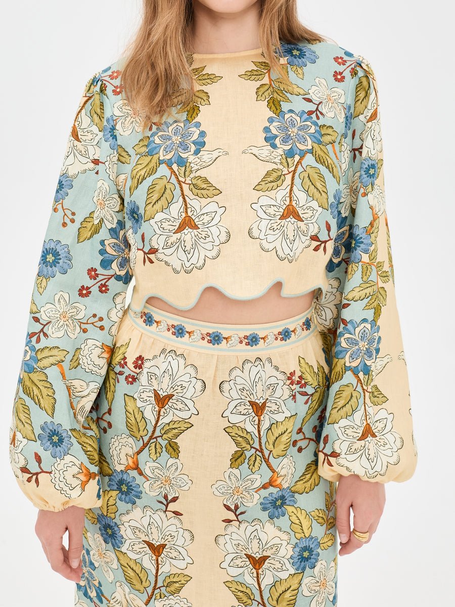 Floral Print Scalloped Hem Two Pieces Dress - allsose