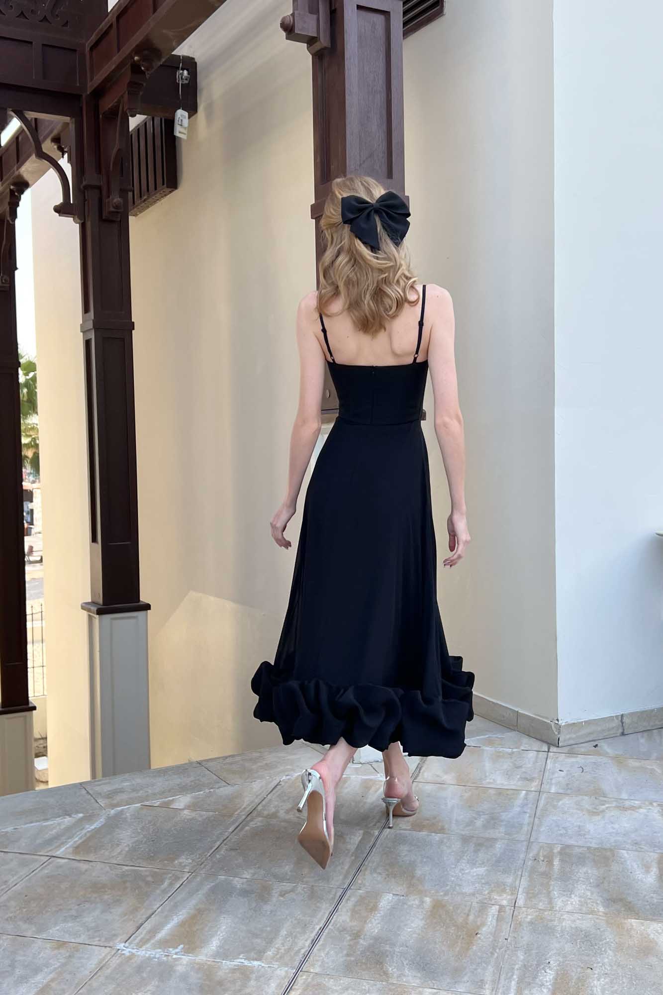 Flounce Bustier Midi Dress - allsose